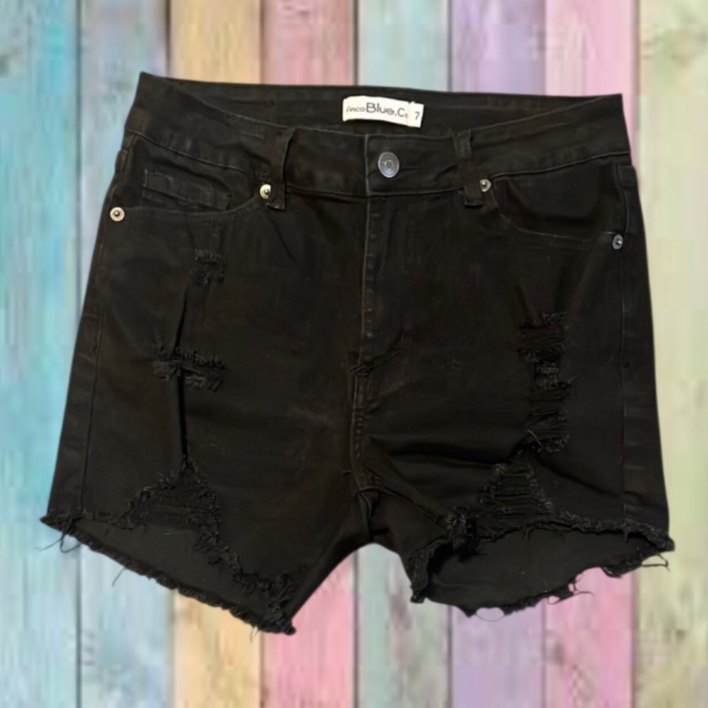 Vince Blue Co Black High Waist Distressed Frayed Hem Jean Shorts NWOT